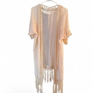 Cupshe Beige Fringe Kimono Cover-Up